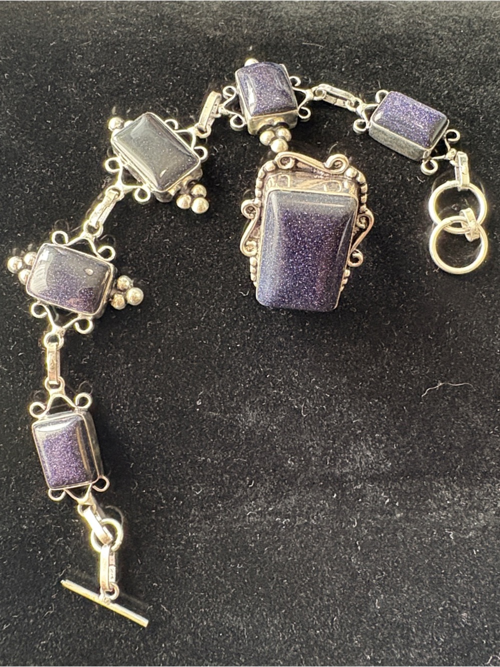 Sterling Silver Blue Goldstone Bracelet with Toggle Clasp